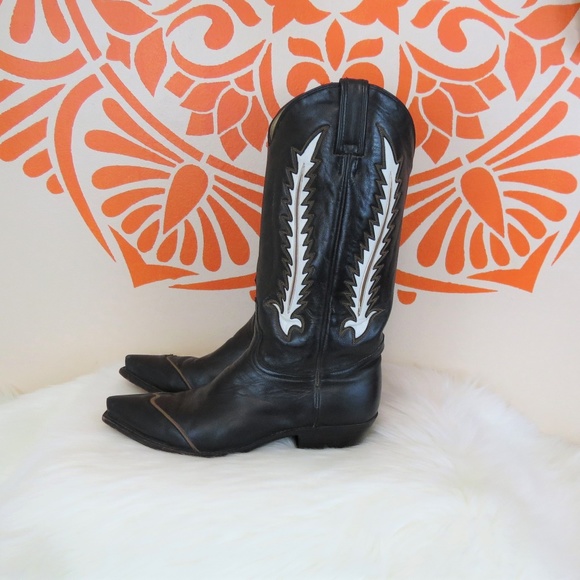 Dan Post Shoes - Dan Post Black & White Leather Cowboy Boots 8.5